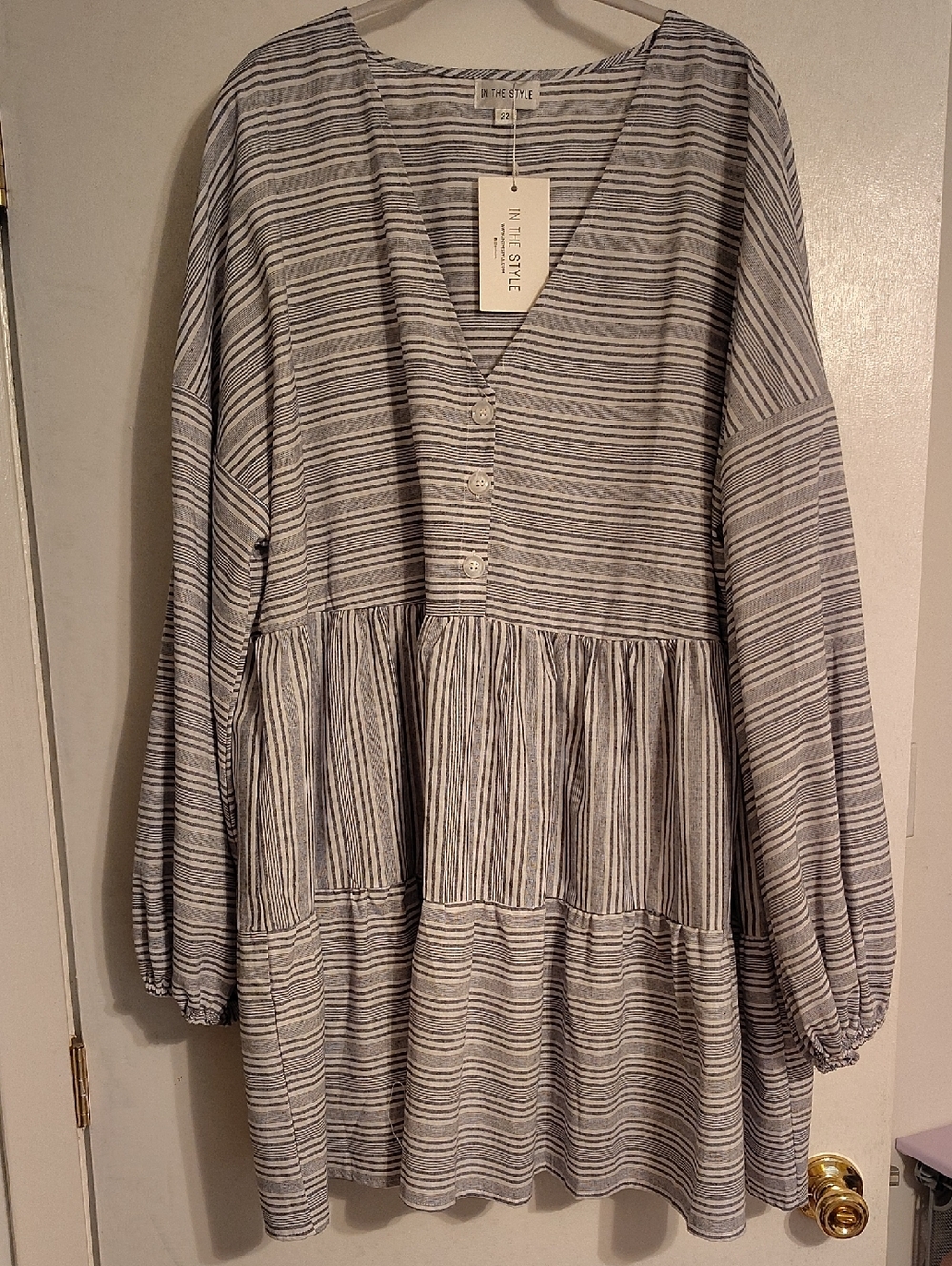 NWT Striped V-Neck Tiered Dress - Blue & White